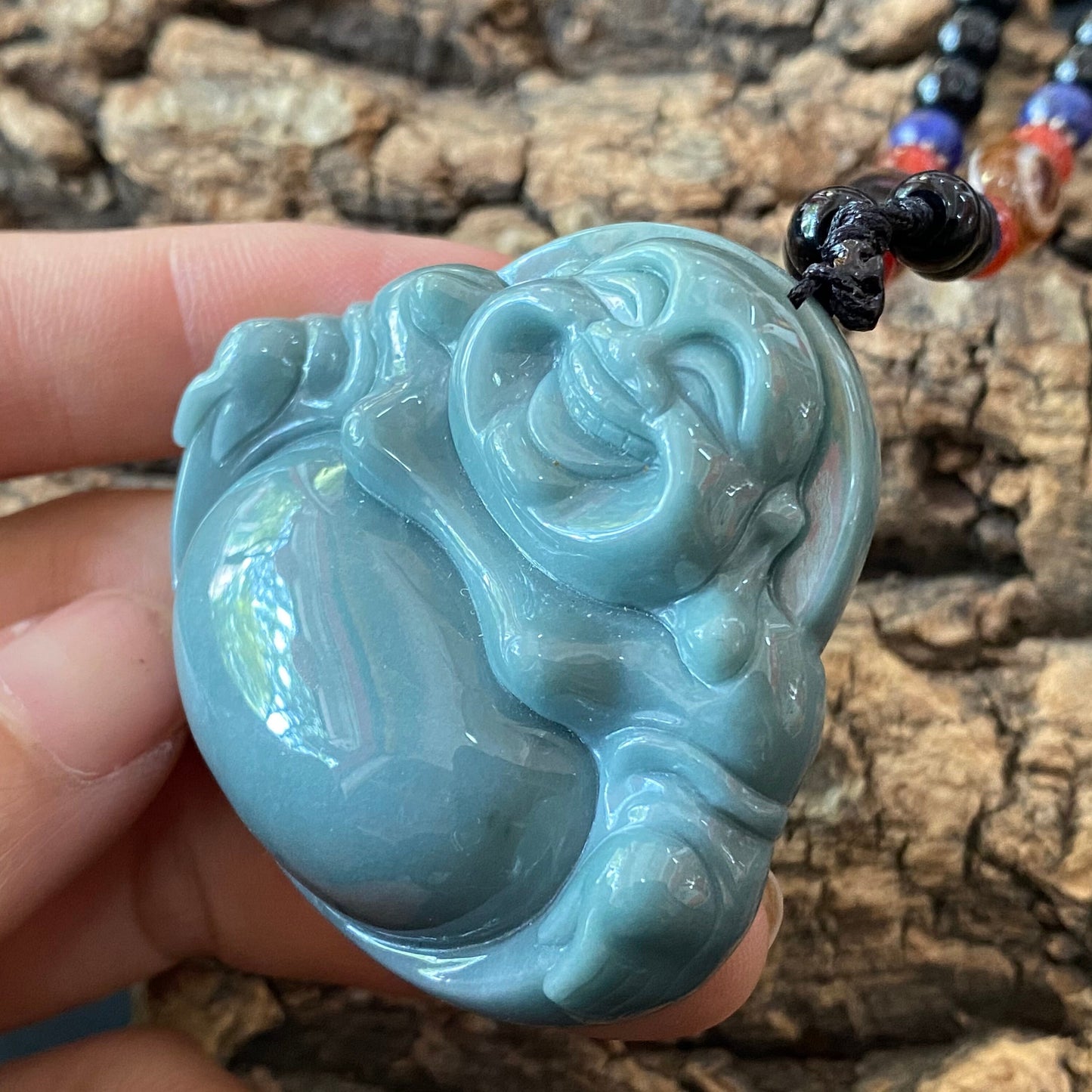 Natural Guatemalan jadeite Translucent Blue Grade A jade Guan yin Buddha pendant necklace jade bead 弥勒佛