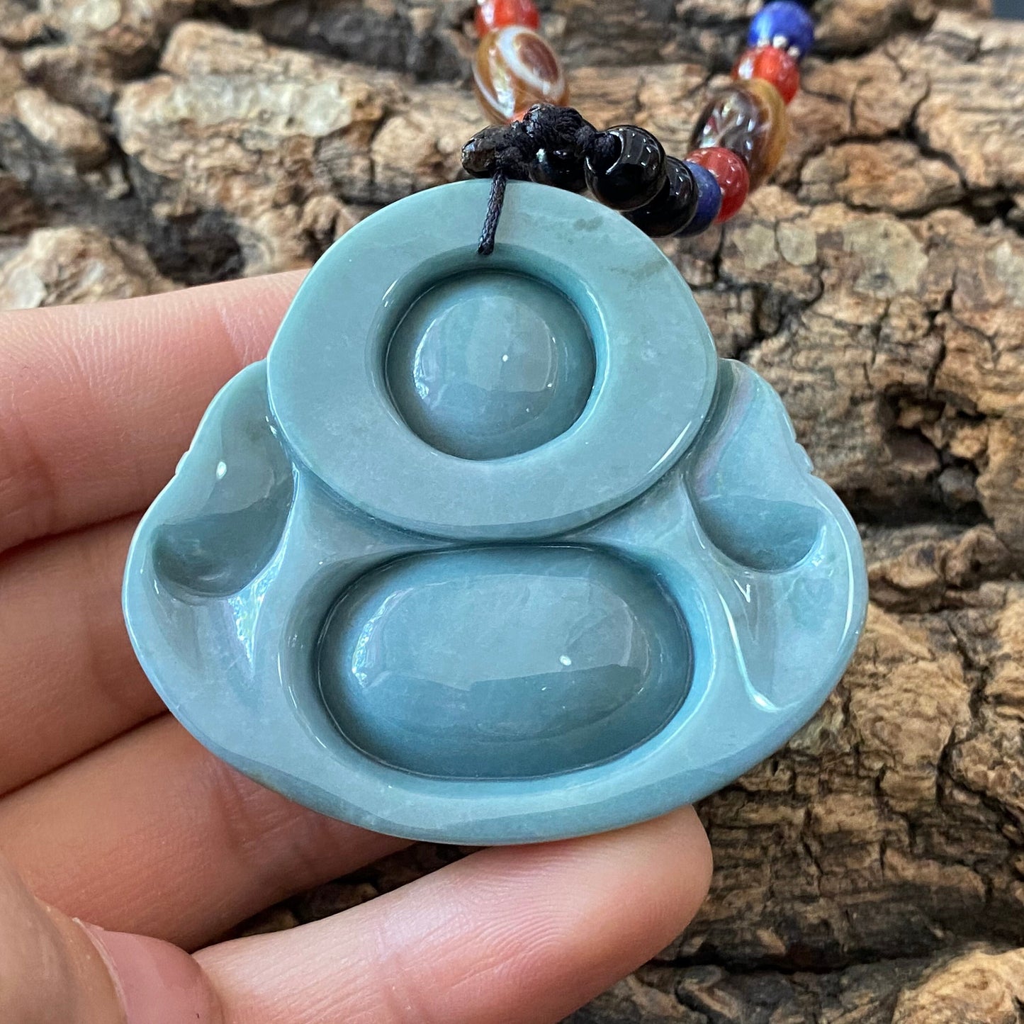 Natural Guatemalan jadeite Translucent Blue Grade A jade Guan yin Buddha pendant necklace jade bead 弥勒佛