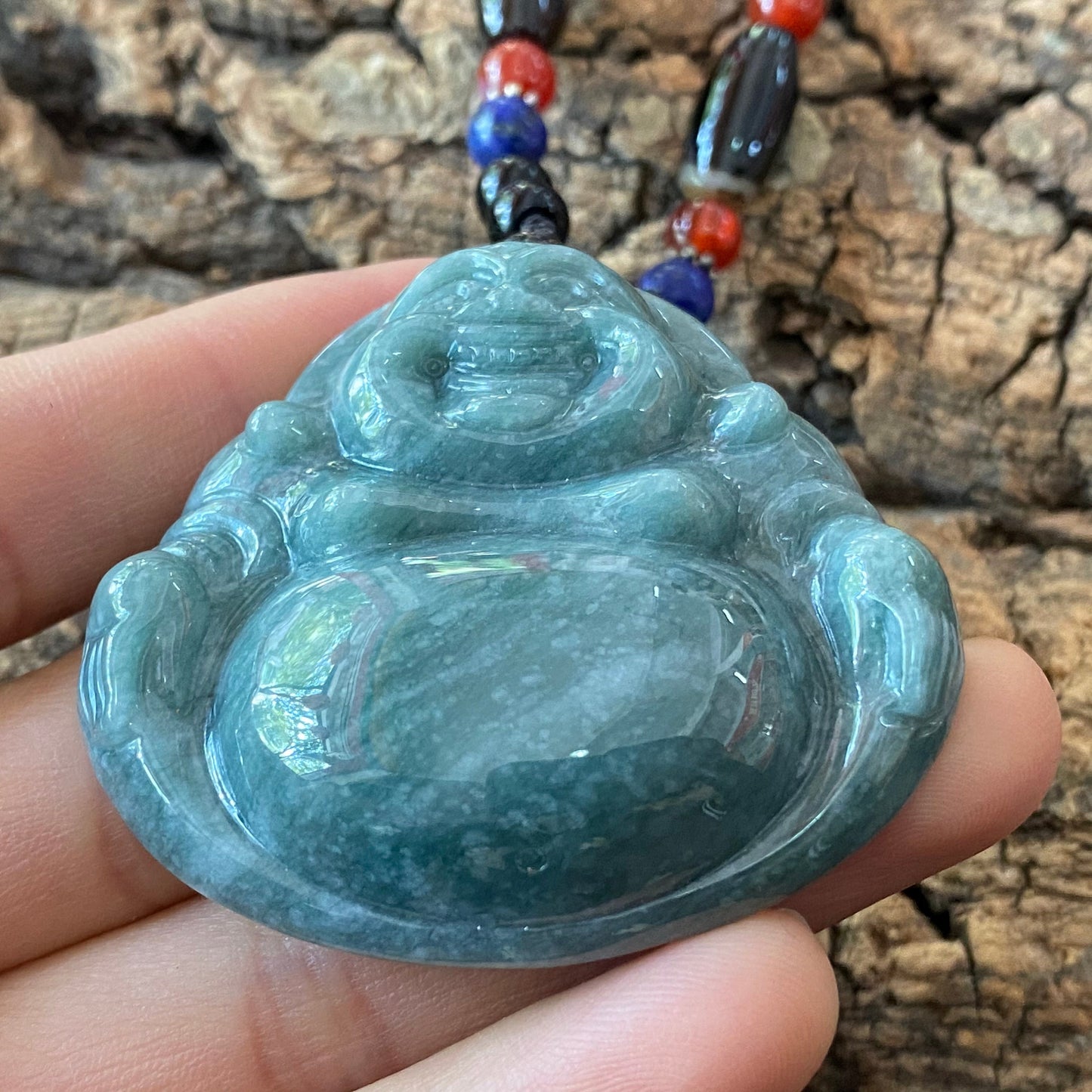 Natural Guatemalan jadeite Translucent Blue Grade A jade Guan yin Buddha pendant necklace jade bead 弥勒佛