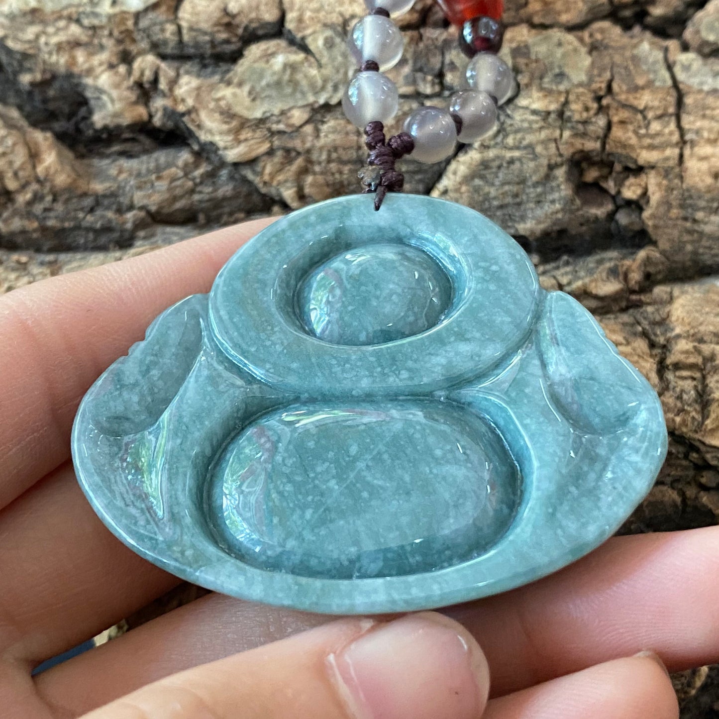 Natural Guatemalan jadeite Translucent Blue Grade A jade Guan yin Buddha pendant necklace jade bead 弥勒佛