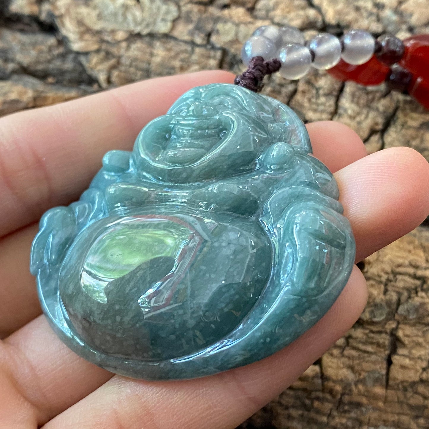 Natural Guatemalan jadeite Translucent Blue Grade A jade Guan yin Buddha pendant necklace jade bead 弥勒佛