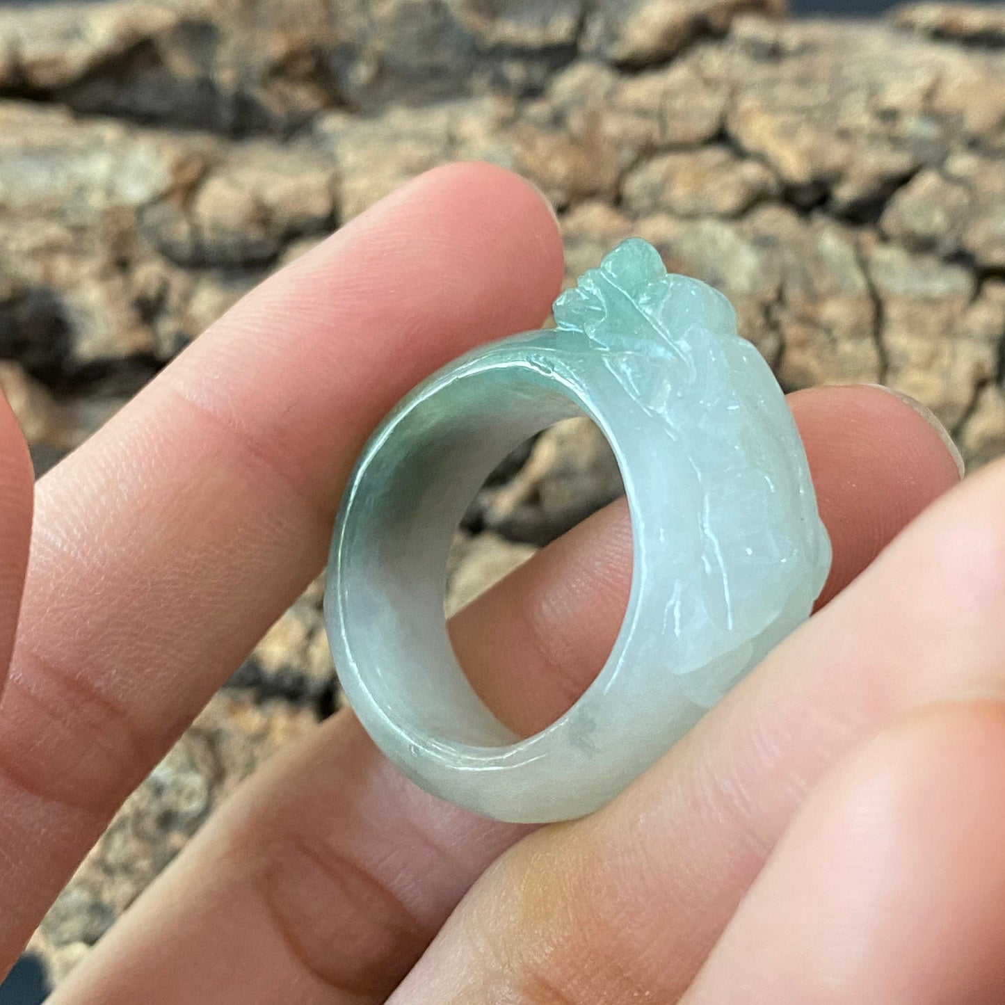 19.2mm Pixiu Natural transparent Green Jadeite wide rings Grade A Jade Burma jade gemstone men dragon jadeite ring