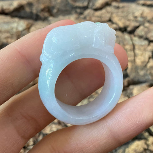 20.1mm Pixiu Natural transparent Green Jadeite wide rings Grade A Jade Burma jade gemstone men dragon jadeite ring