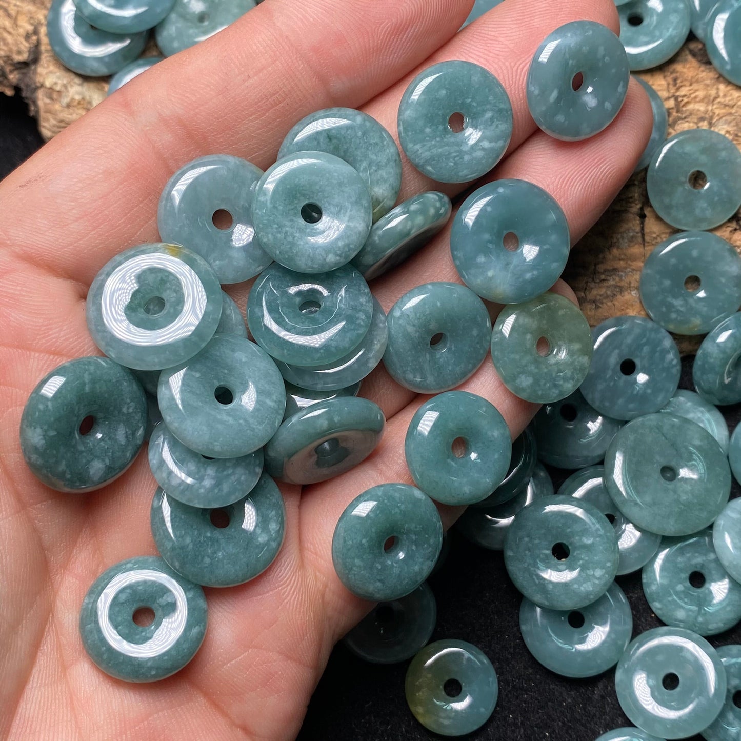 Natural Snowflake light Blue Guatemalan jadeite blueness Grade A jade Donut pendant Earrings beads Guatemala jade doughnut