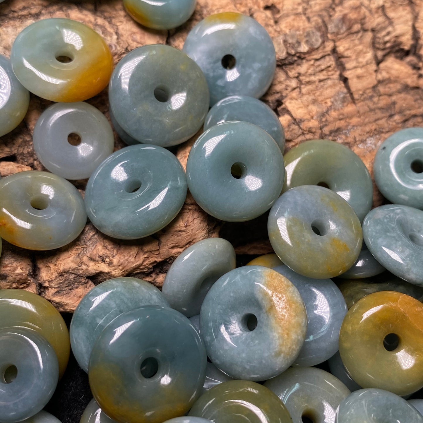 Natural Snowflake Yellow light Blue Guatemalan jadeite Light blueness Grade A jade Donut pendant Earrings beads Guatemala jade doughnut