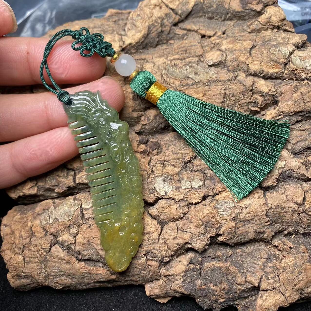 Vintage Dragon Comb Natural transparent Guatemala Jadeite pendant Grade A Jade Blue gemstone dragon Guatemalan jadeite pendant Jewelry gift