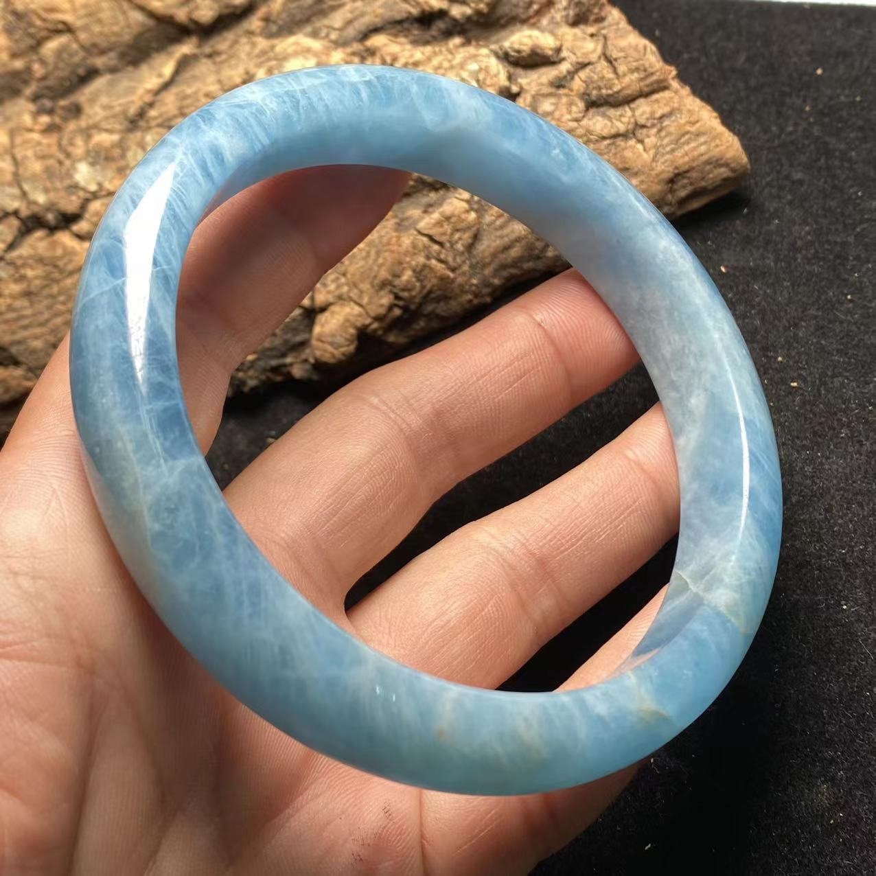 Huge 76.9mm Natural Solid Aquamarine Bangle Blue Quartz Crystal Gemstone Round Bracelet Bridal Bridesmaid Gifts Wedding Gifts Jewerly jade