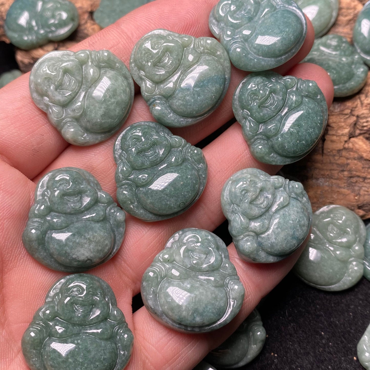 Good Smiling Buddha Natural green Grade A Jade Jadeite handmade Carved Myanmar jade Pendant necklace kid DIY earrings jade jewelry gift