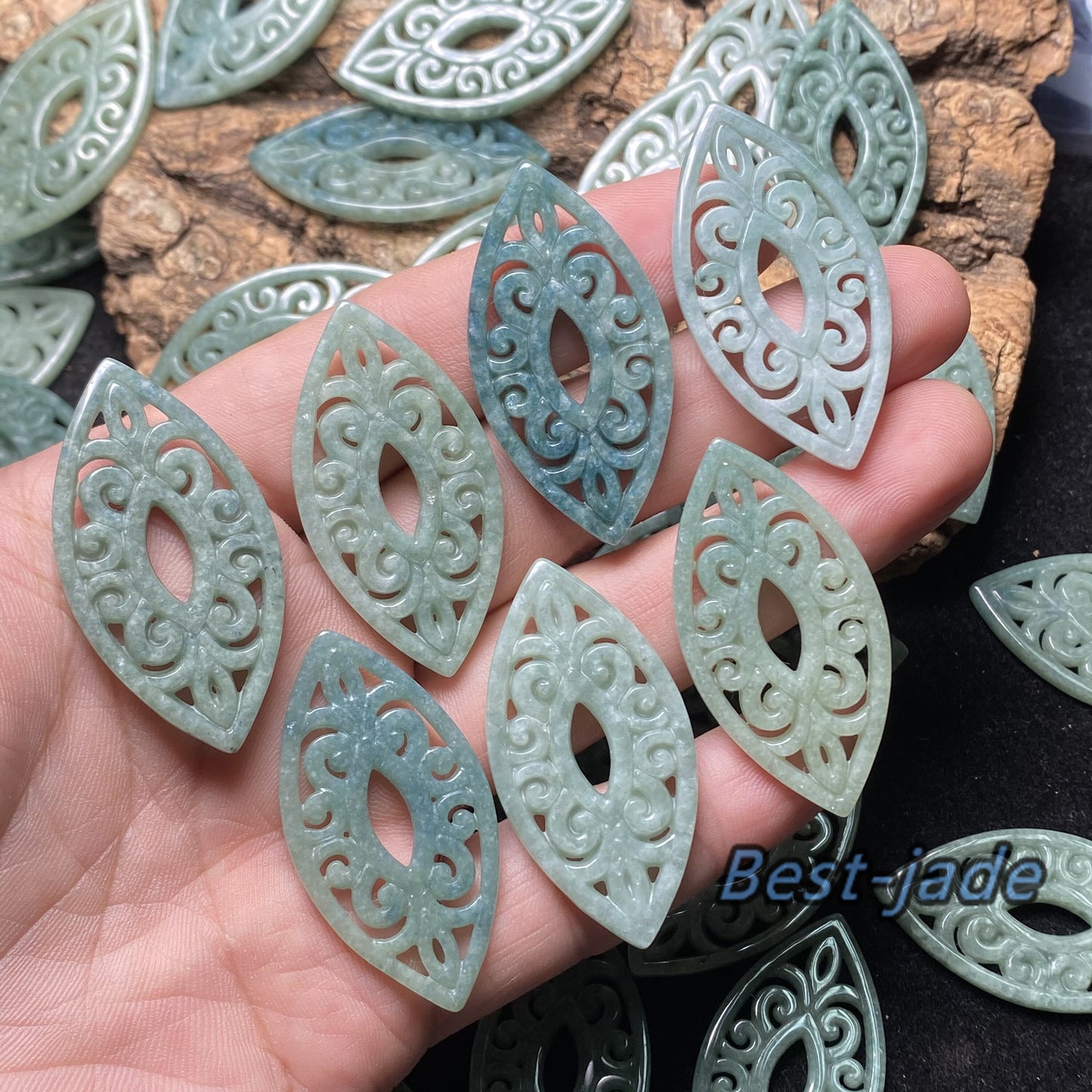 Wholesale Grade A Jade eye shape Green jadeite Beads Flower pendant Type A jade Ice Myanmar Jadeite DIY necklace earrings