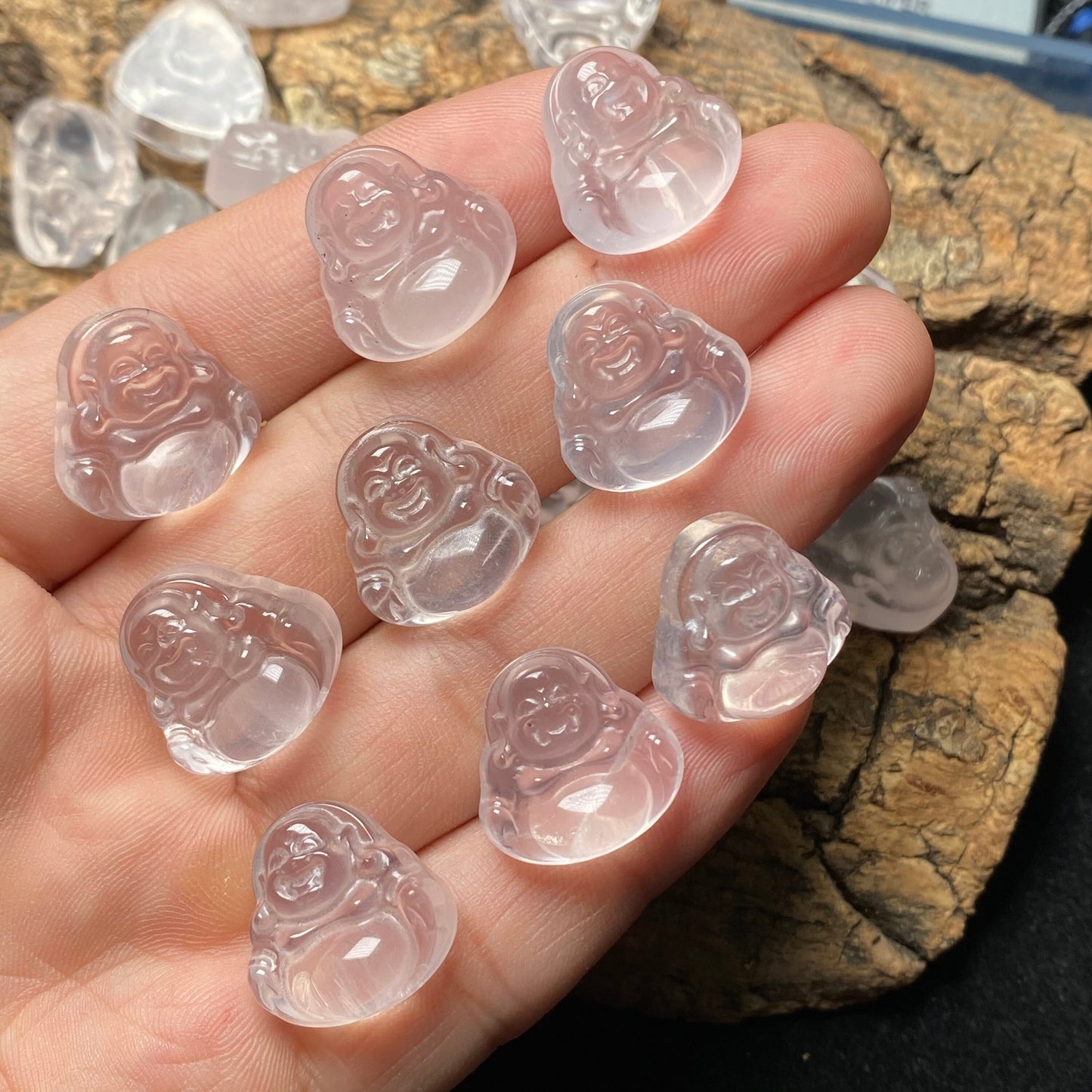 Natural Rose Quartz Buddha bead transparent pink Crystal   clear Solid Quartz stone Buddhism gemstone Jewelry jade gift