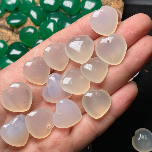 10PCS heart Pendant Natural White A Jade ICE Agate heart shape Beads baby lady necklace earrings Pure jade jewelry gift