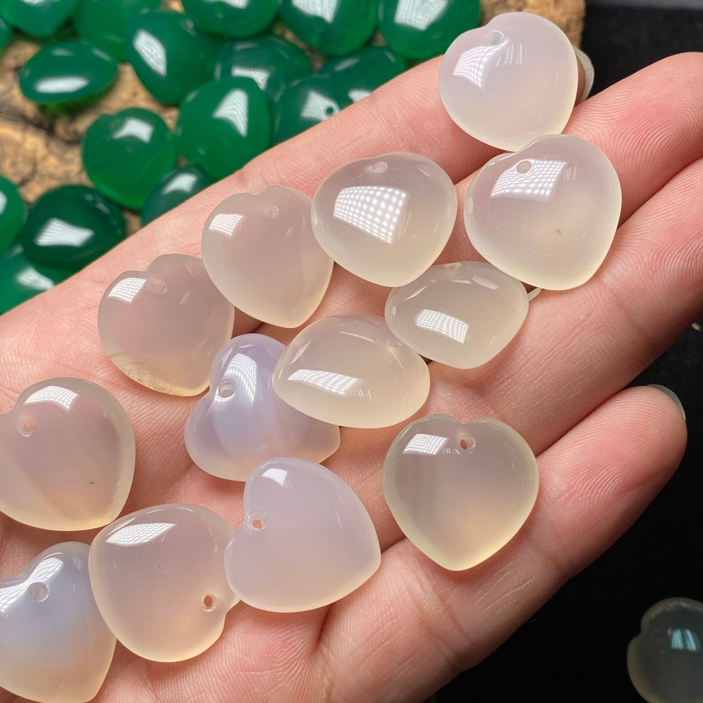 10PCS heart Pendant Natural White A Jade ICE Agate heart shape Beads baby lady necklace earrings Pure jade jewelry gift