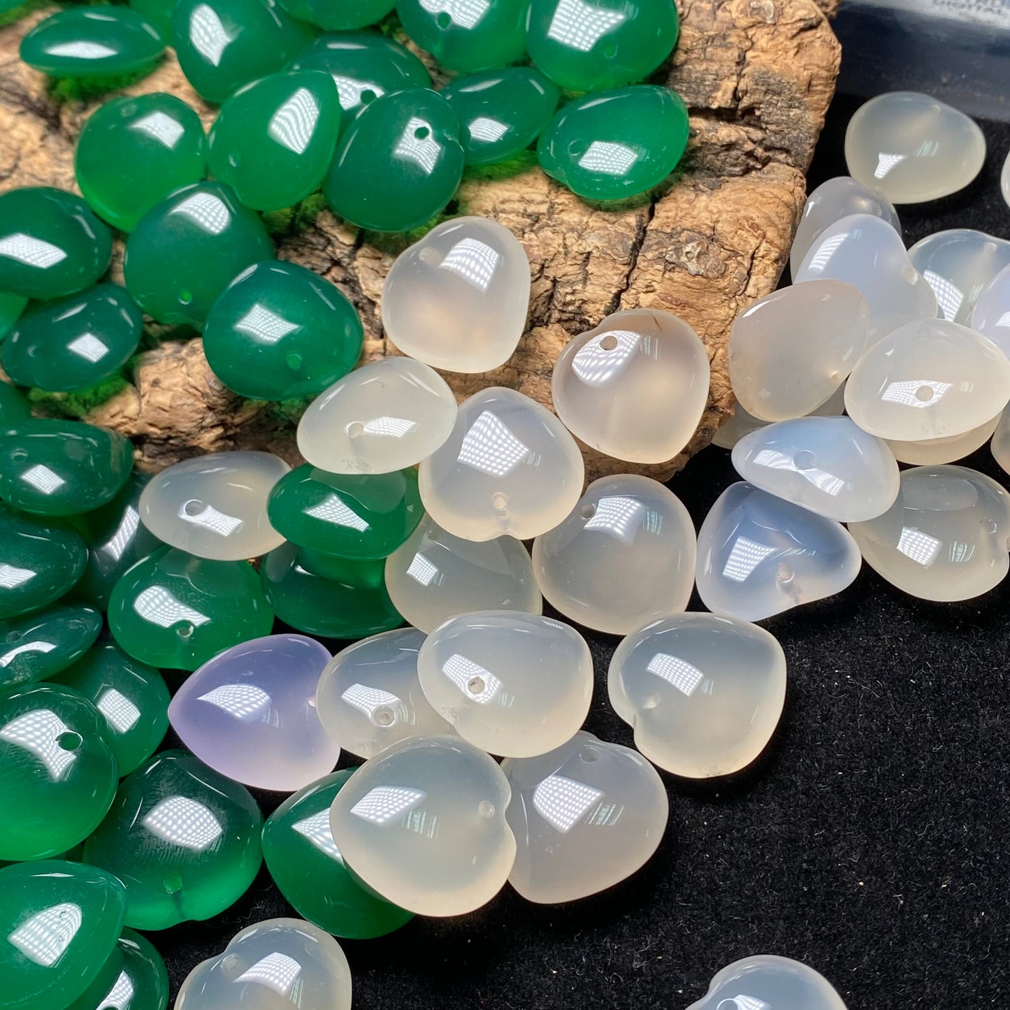 10PCS heart Pendant Natural Green A Jade ICE Agate heart shape Beads baby lady necklace earrings Pure jade jewelry gift