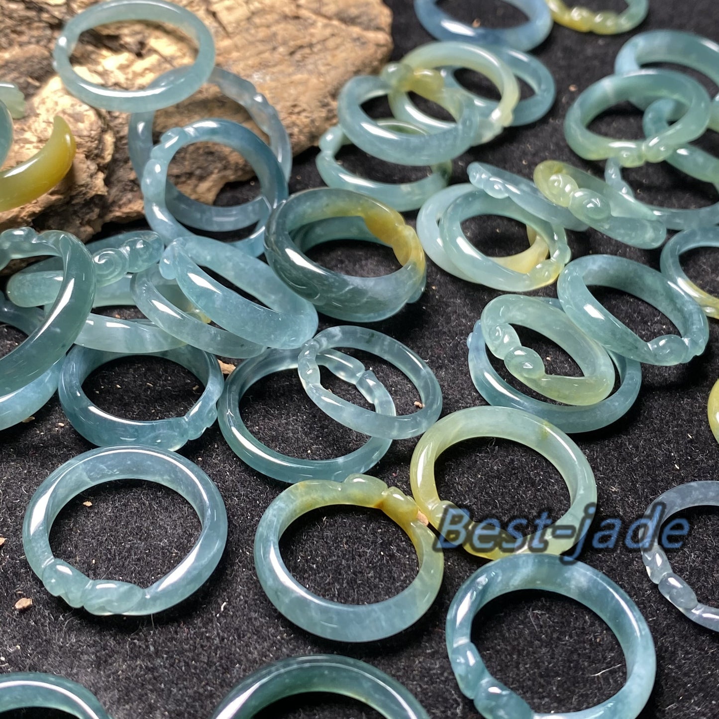 Wholesale Monkey King US Size 3-10 Natural Blue transparent Guatemala Jadeite Grade A Jade Sun Wukong ring Lady Guatemalan jadeite ring