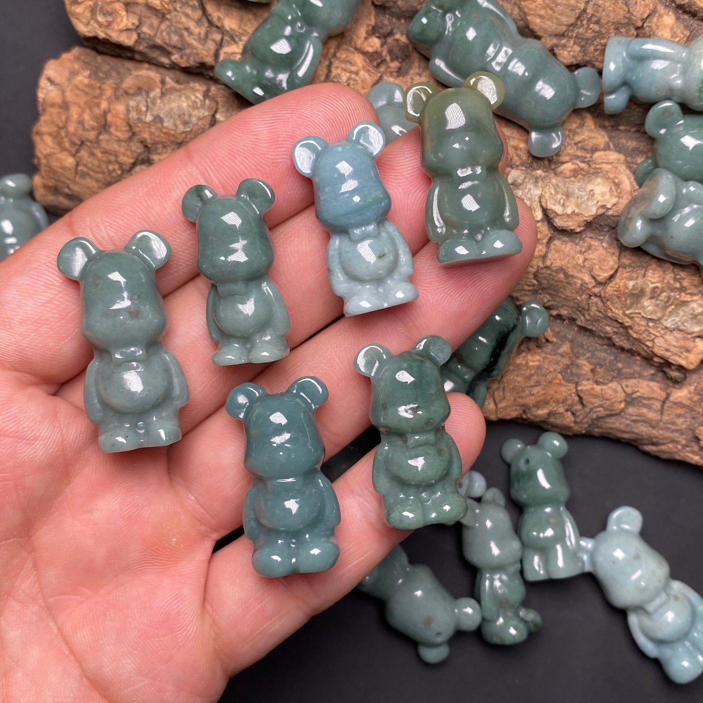 Cute Bear Natural Blue Grade A Jade Guatemala Jadeite 3d cartoon earrings  bead hand Carved Myanmar jade Pendant necklace jade gift