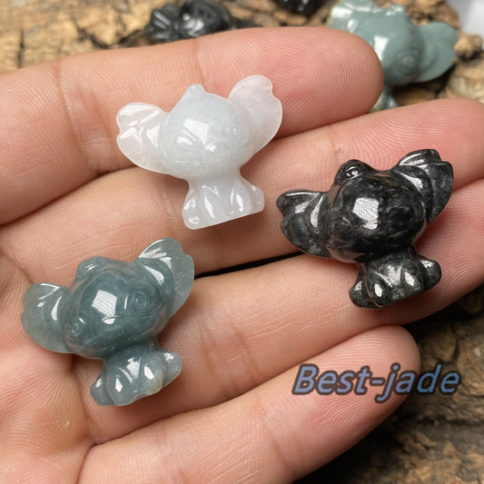 Natural White Black WHITE Grade A Jade  Jadeite 3d cartoon Stitch earrings  bead hand Carved Myanmar jade Pendant necklace jade gift