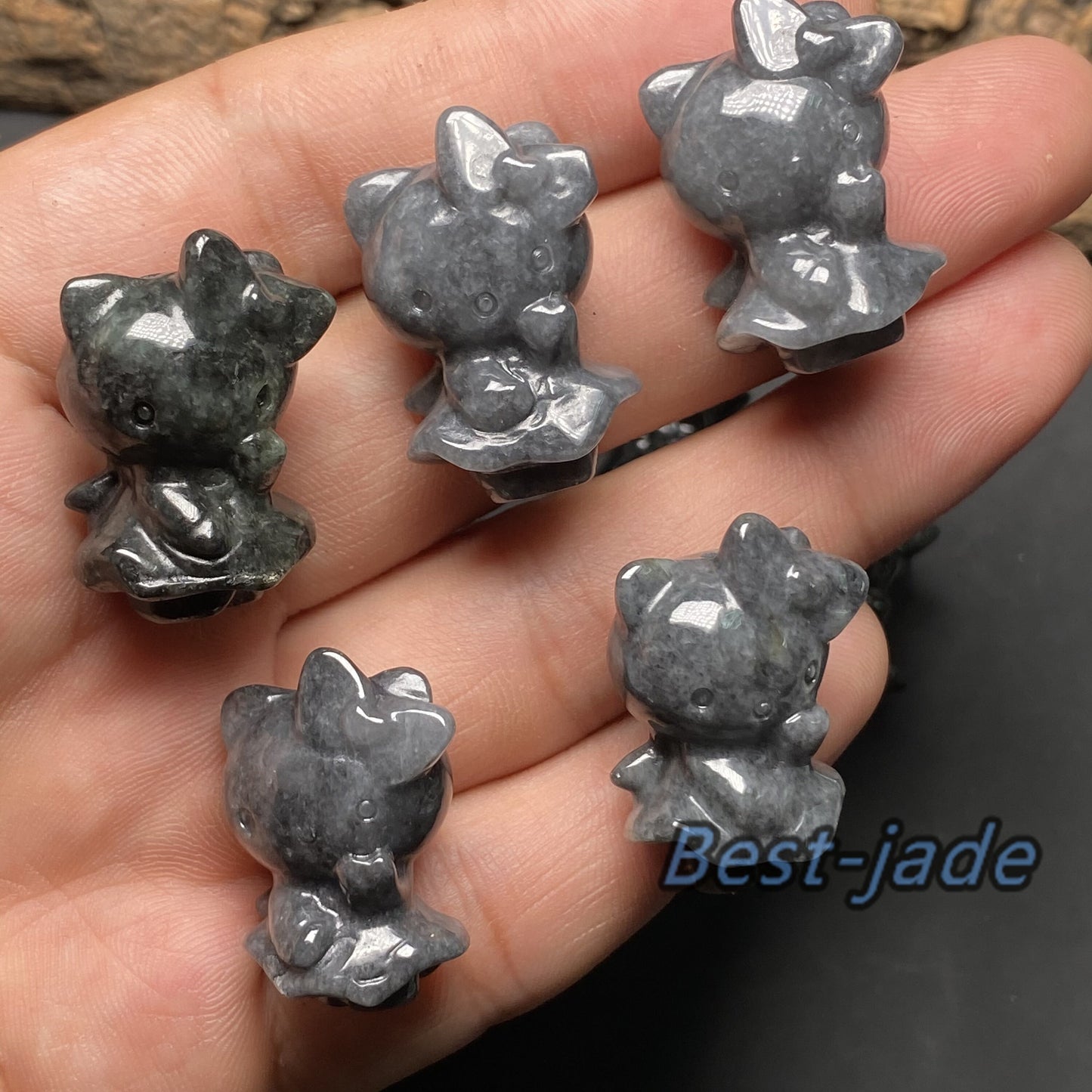 Natural Grade A Jade Hello Cute Kitty Cat 3D pendant Natural blue Jade ICE Burma Jadeite Beads Cartoon DIY earrings drop gift Anhänger