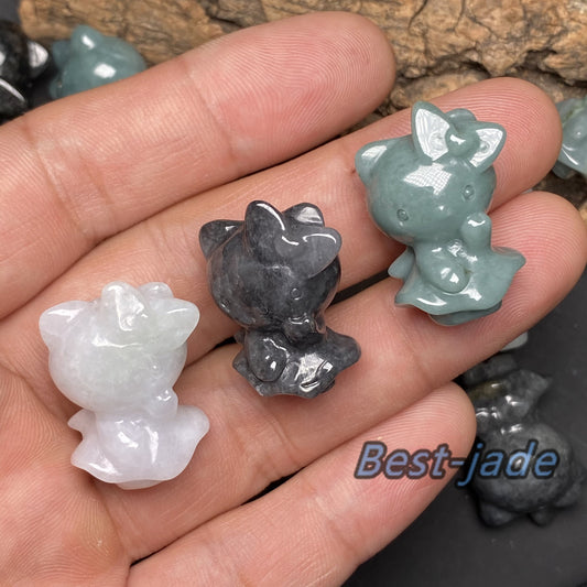 Natural Grade A Jade Hello Cute Kitty Cat 3D pendant Natural blue Jade ICE Burma Jadeite Beads Cartoon DIY earrings drop gift Anhänger