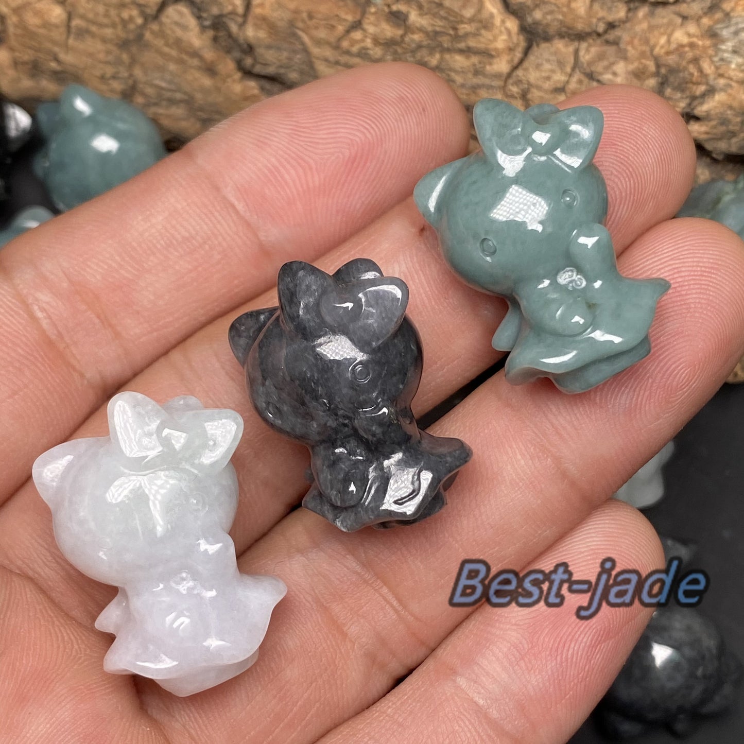 Natural Grade A Jade Hello Cute Kitty Cat 3D pendant Natural blue Jade ICE Burma Jadeite Beads Cartoon DIY earrings drop gift Anhänger