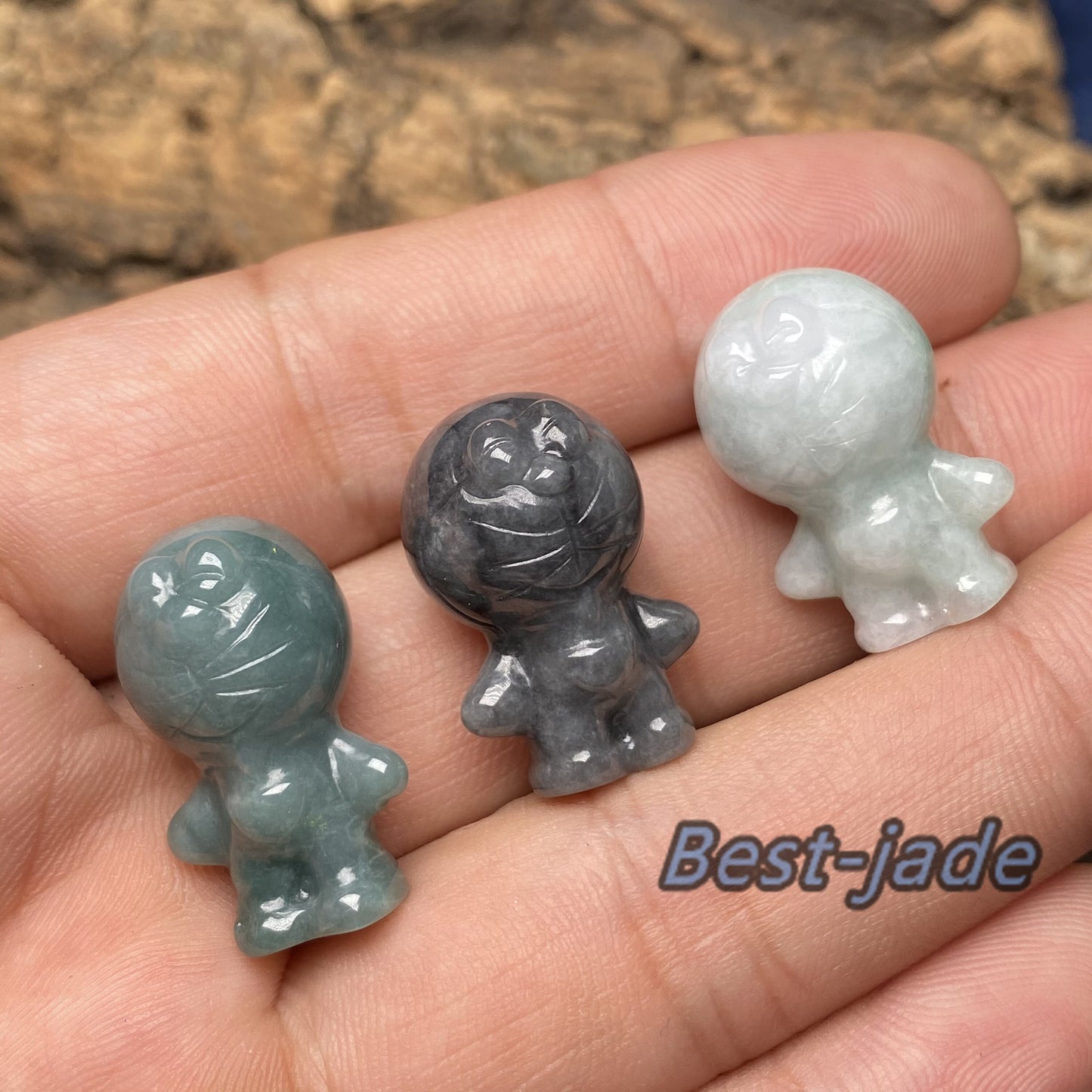 Doraemon Natural White Black Blue Grade A Jade  Jadeite 3d cartoon earrings  bead hand Carved Myanmar jade Pendant necklace jade gift