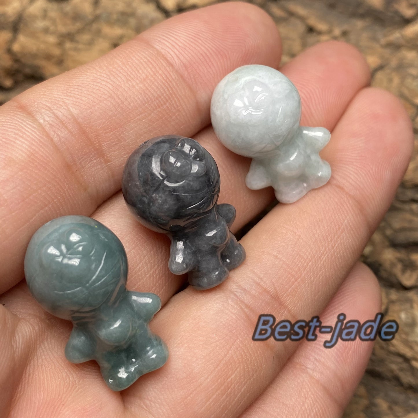 Doraemon Natural White Black Blue Grade A Jade  Jadeite 3d cartoon earrings  bead hand Carved Myanmar jade Pendant necklace jade gift