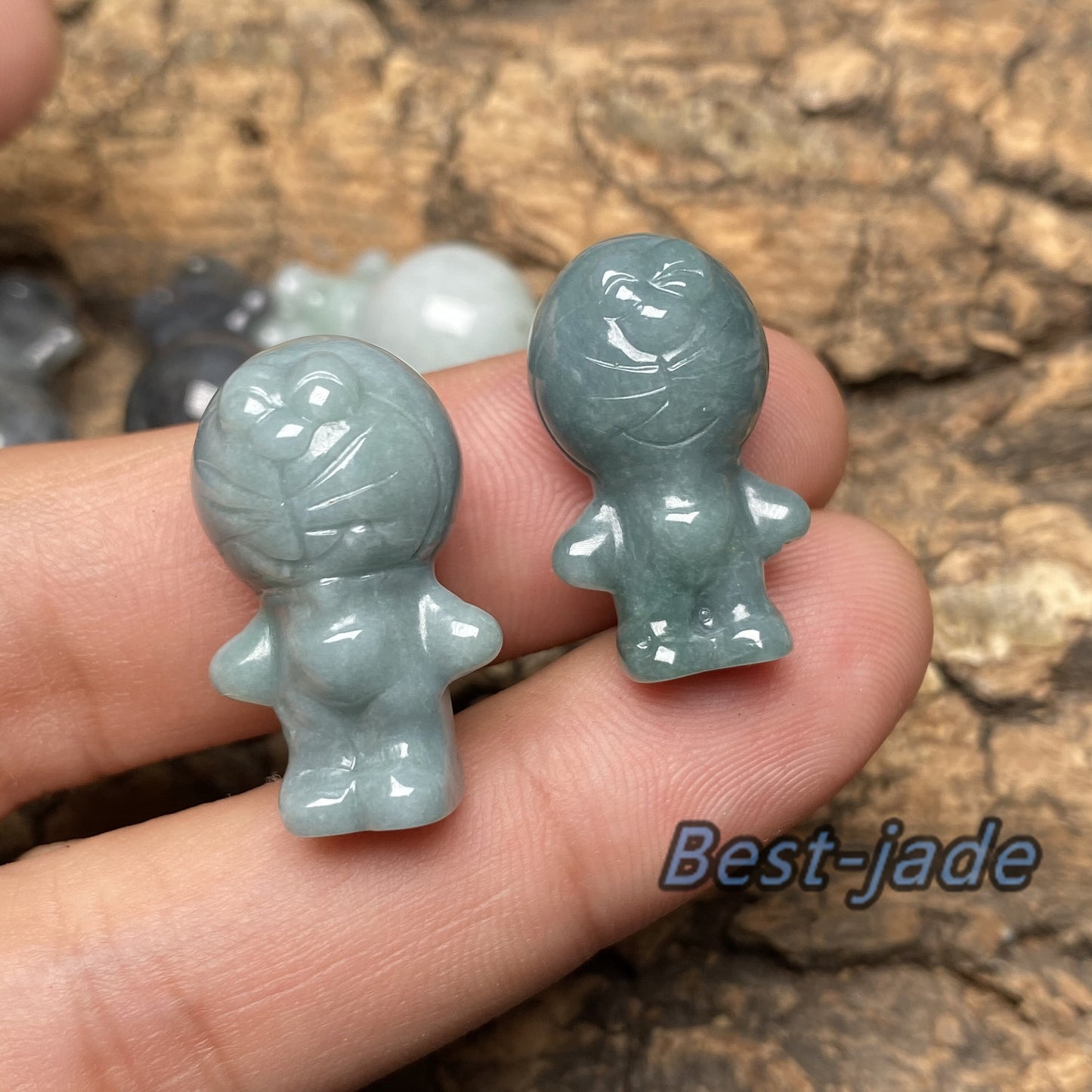 Doraemon Natural White Black Blue Grade A Jade  Jadeite 3d cartoon earrings  bead hand Carved Myanmar jade Pendant necklace jade gift