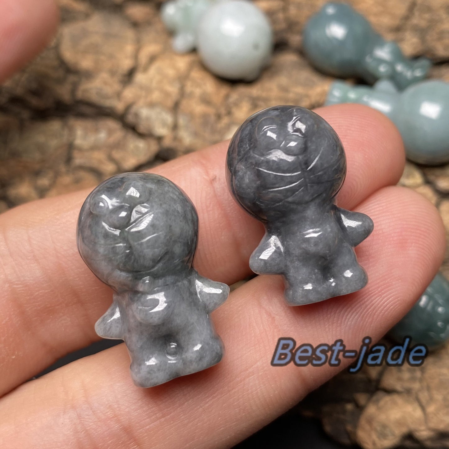 Doraemon Natural White Black Blue Grade A Jade  Jadeite 3d cartoon earrings  bead hand Carved Myanmar jade Pendant necklace jade gift