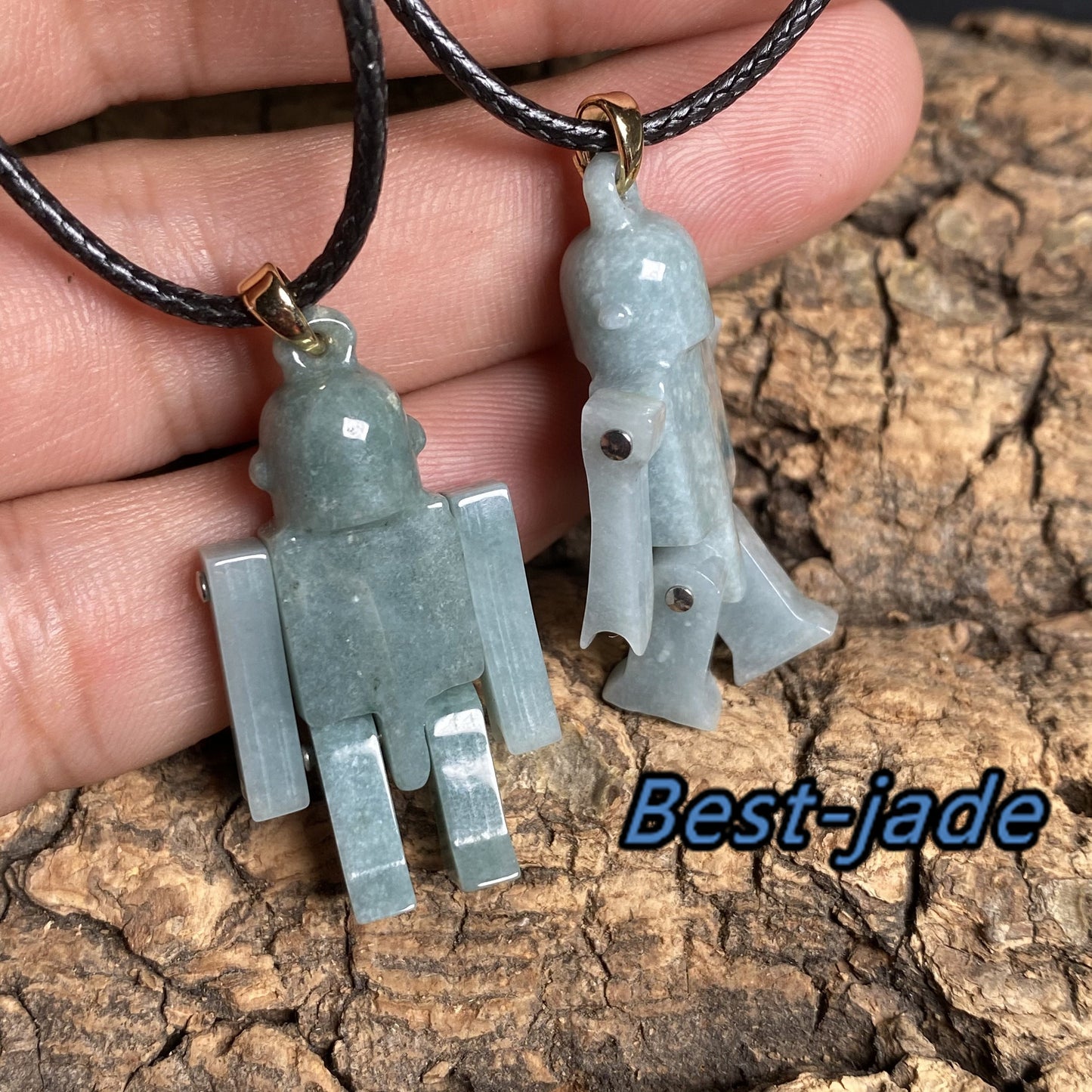 Interesting jadeite movable hand Natural Blue Jadeite 3D Cute robot Guatemalan jadeite cartoon earrings Grade A jade pendant kid jade gift