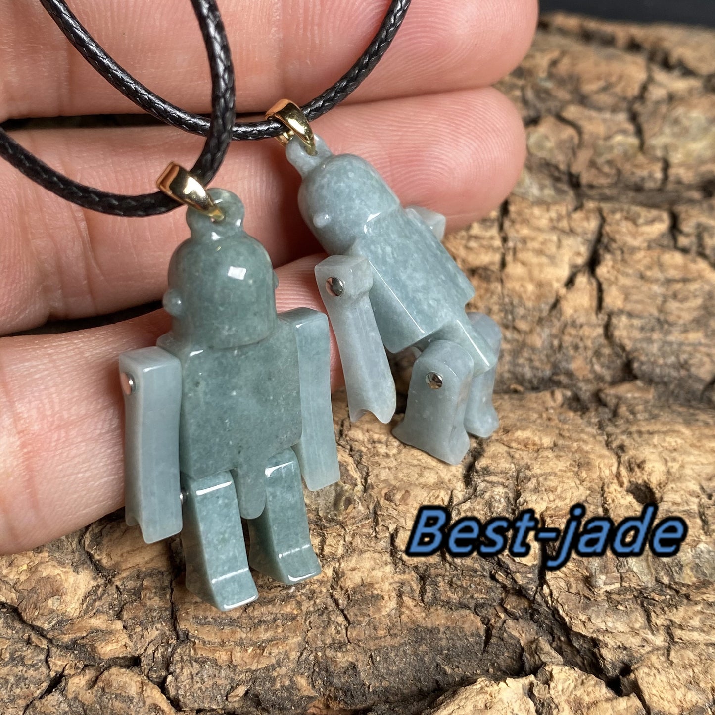 Interesting jadeite movable hand Natural Blue Jadeite 3D Cute robot Guatemalan jadeite cartoon earrings Grade A jade pendant kid jade gift