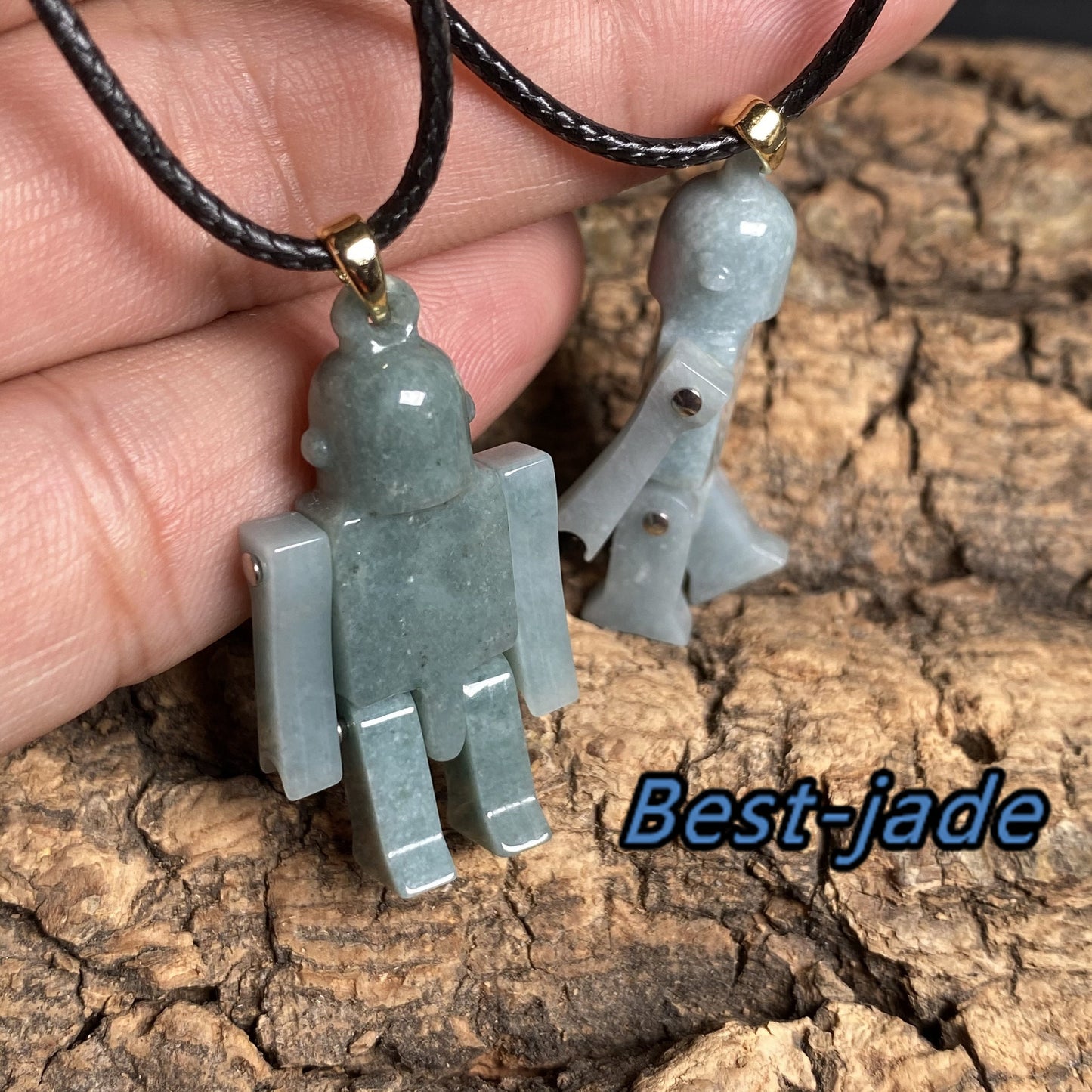 Interesting jadeite movable hand Natural Blue Jadeite 3D Cute robot Guatemalan jadeite cartoon earrings Grade A jade pendant kid jade gift