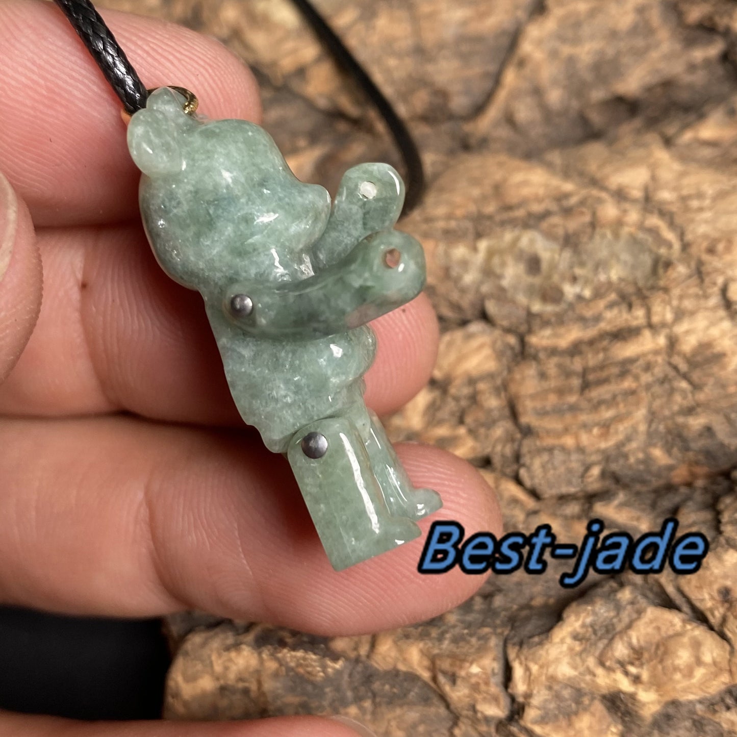 Movable Bear pendant Natural Green Grade A Jade Burma Jadeite 3d cartoon earrings  Myanmar jade Pendant necklace jade gift