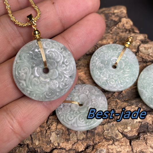 Natural Green Grade A Jade Jadeite Donut bead 14k gold plated bail Myanmar jade Dougnut Pendant necklace jade gift