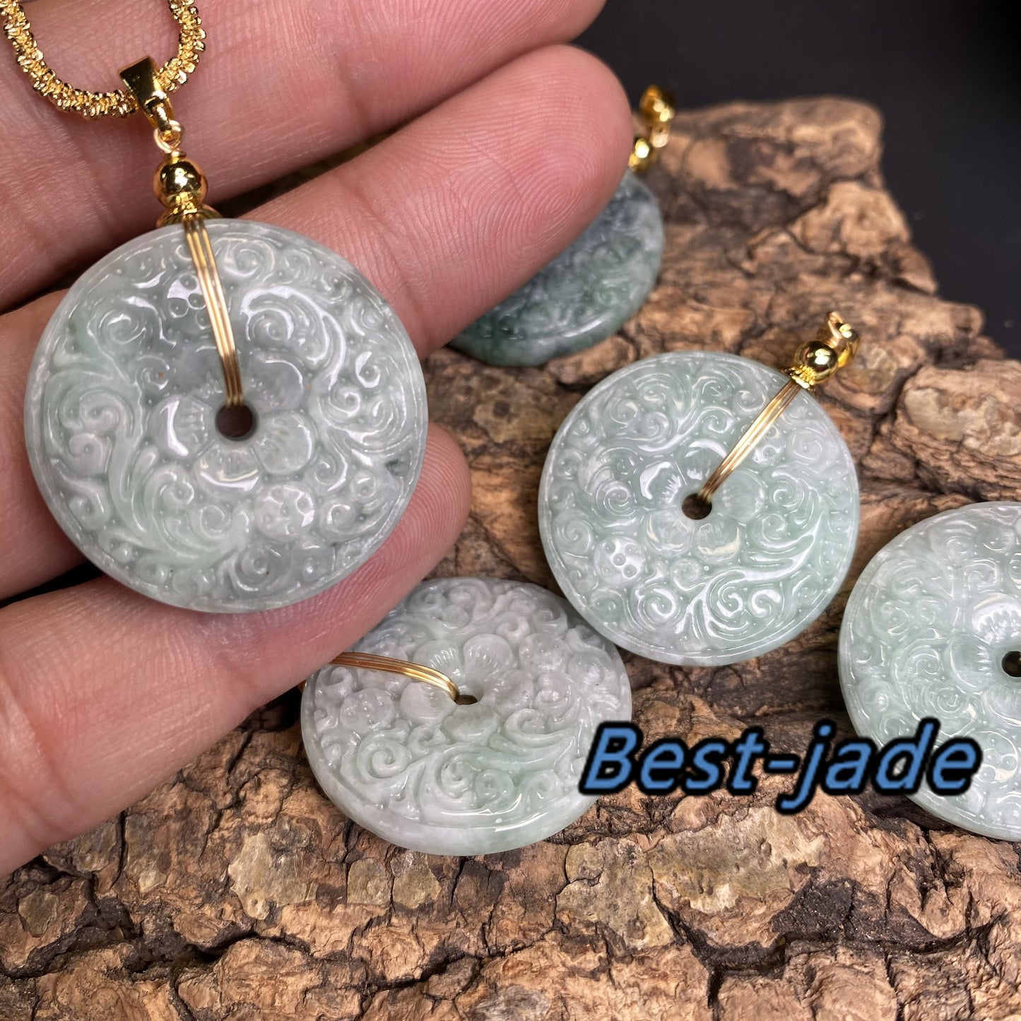 Natural Green Grade A Jade Jadeite Donut bead 14k gold plated bail Myanmar jade Dougnut Pendant necklace jade gift