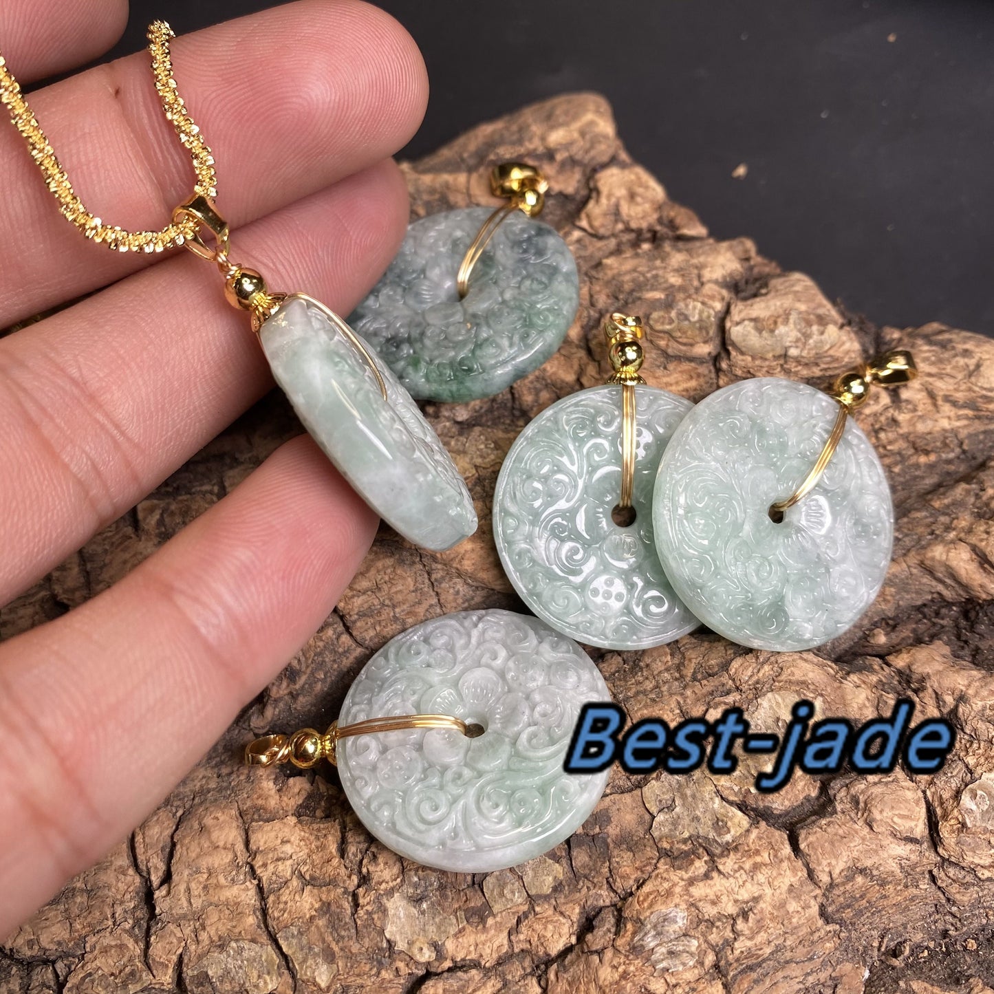 Natural Green Grade A Jade Jadeite Donut bead 14k gold plated bail Myanmar jade Dougnut Pendant necklace jade gift