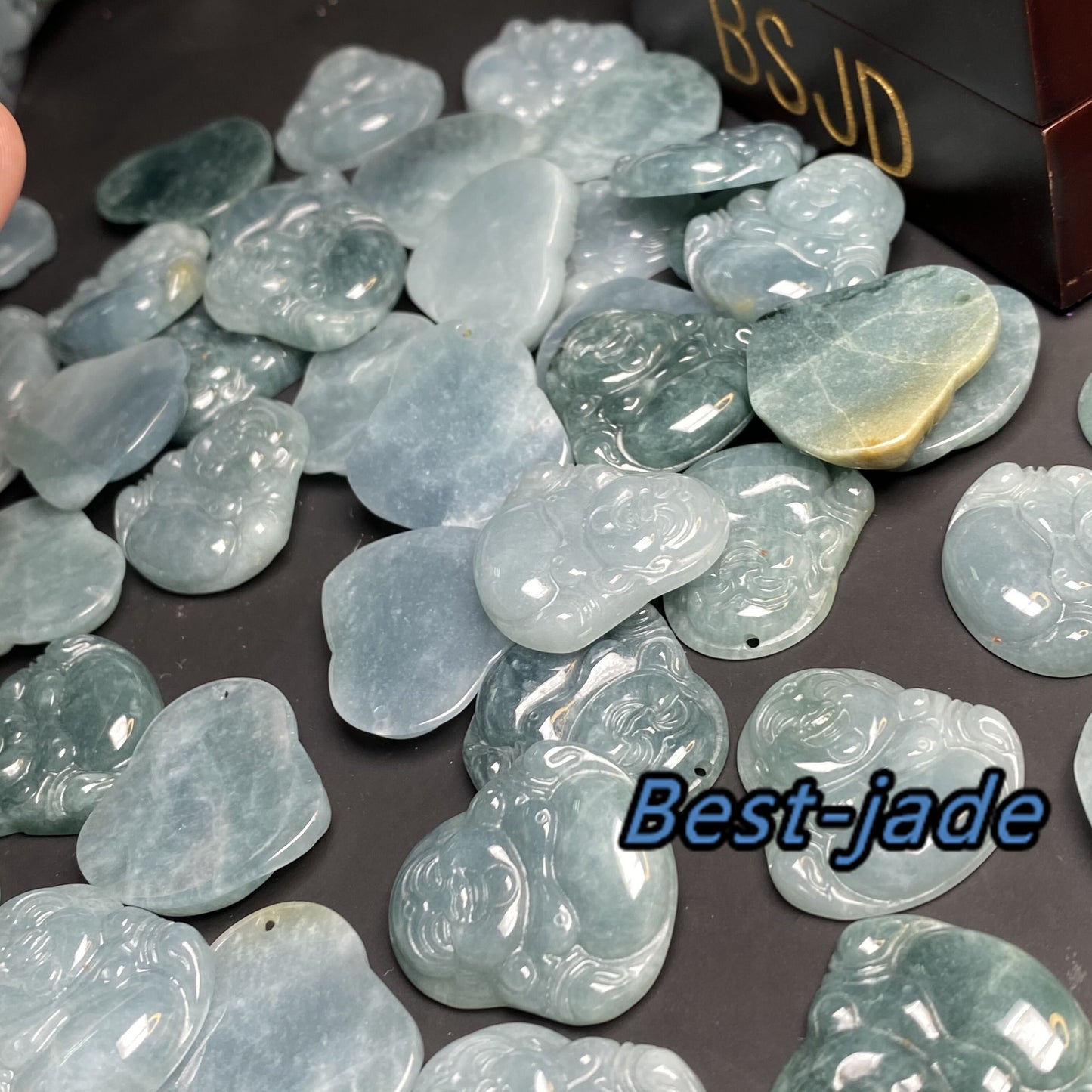 Wholesale Natural Blue Guatemalan jadeite Translucent Grade A jade Guan yin Buddha pendant necklace jade bead 弥勒佛