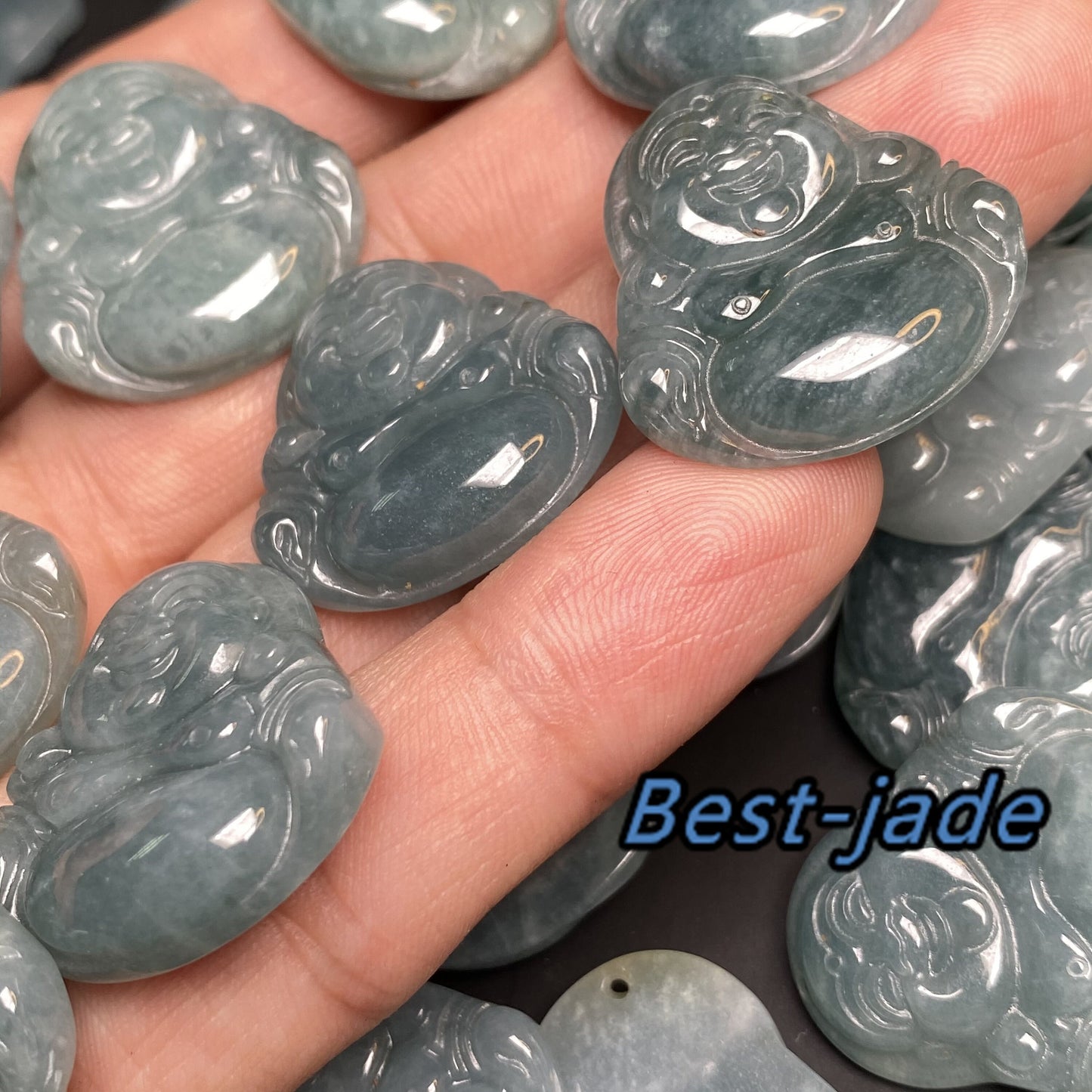 Wholesale Natural Blue Guatemalan jadeite Translucent Grade A jade Guan yin Buddha pendant necklace jade bead 弥勒佛