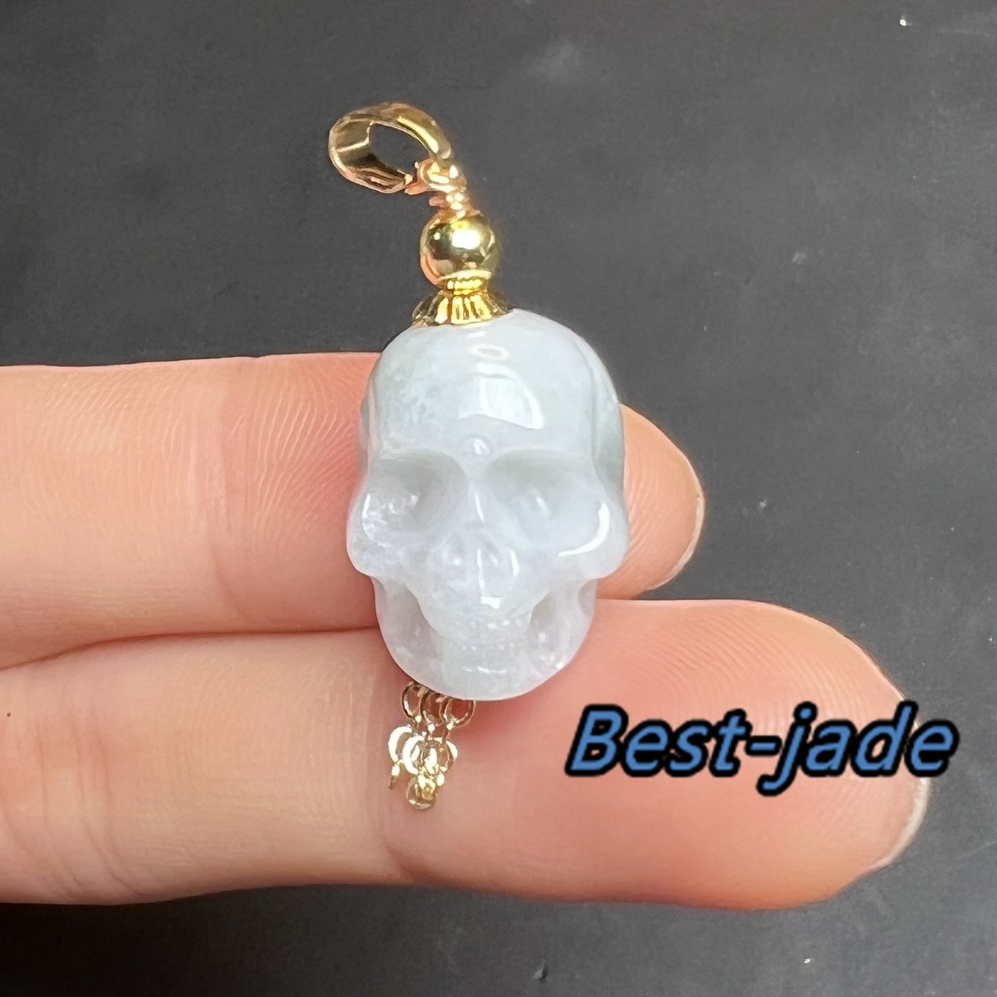 3Color Skull Shape Natural Jadeite Green jade pendant Blue Grade A jade Beads Burma White Jade Halloween Presents14k gold plated bail gift