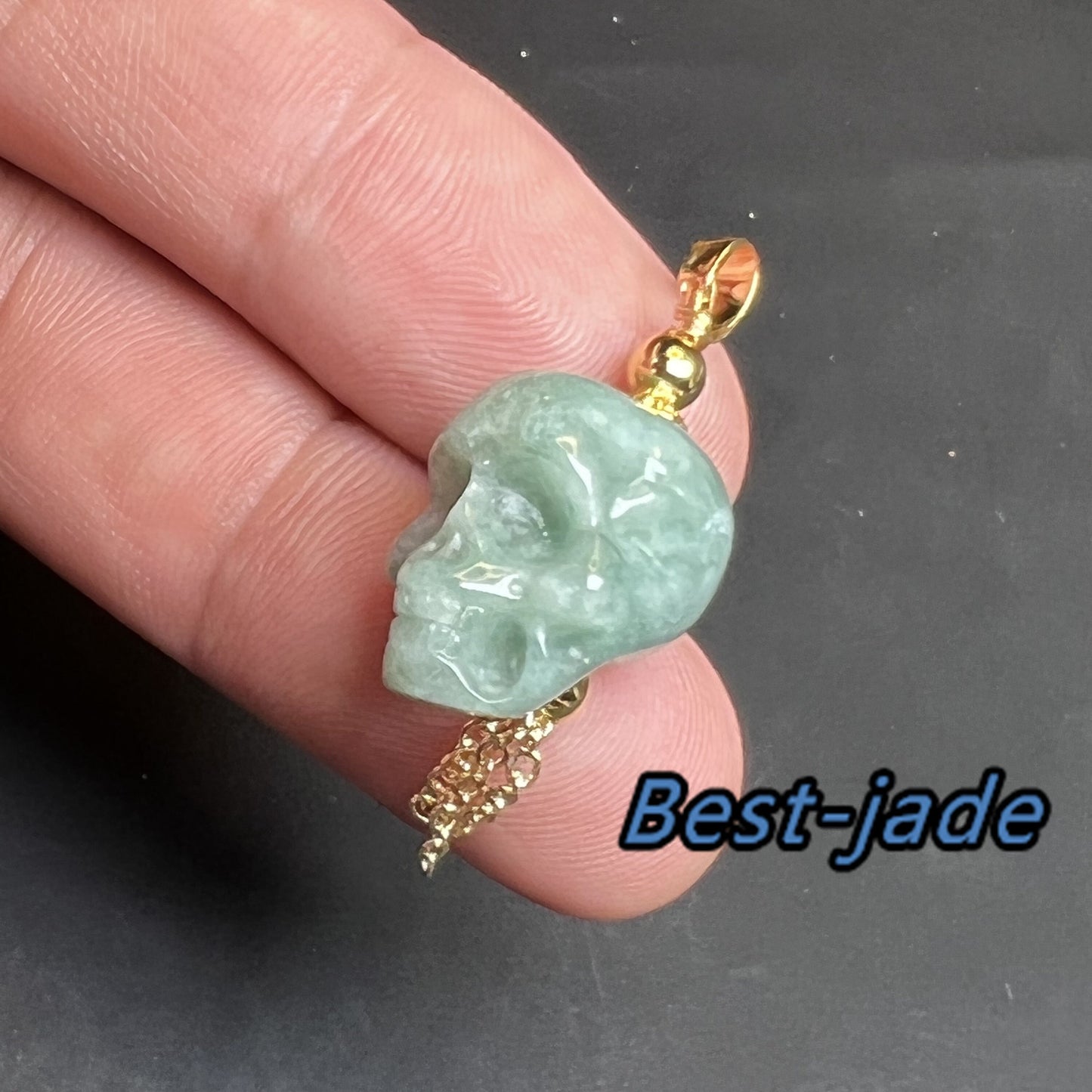 3Color Skull Shape Natural Jadeite Green jade pendant Blue Grade A jade Beads Burma White Jade Halloween Presents14k gold plated bail gift