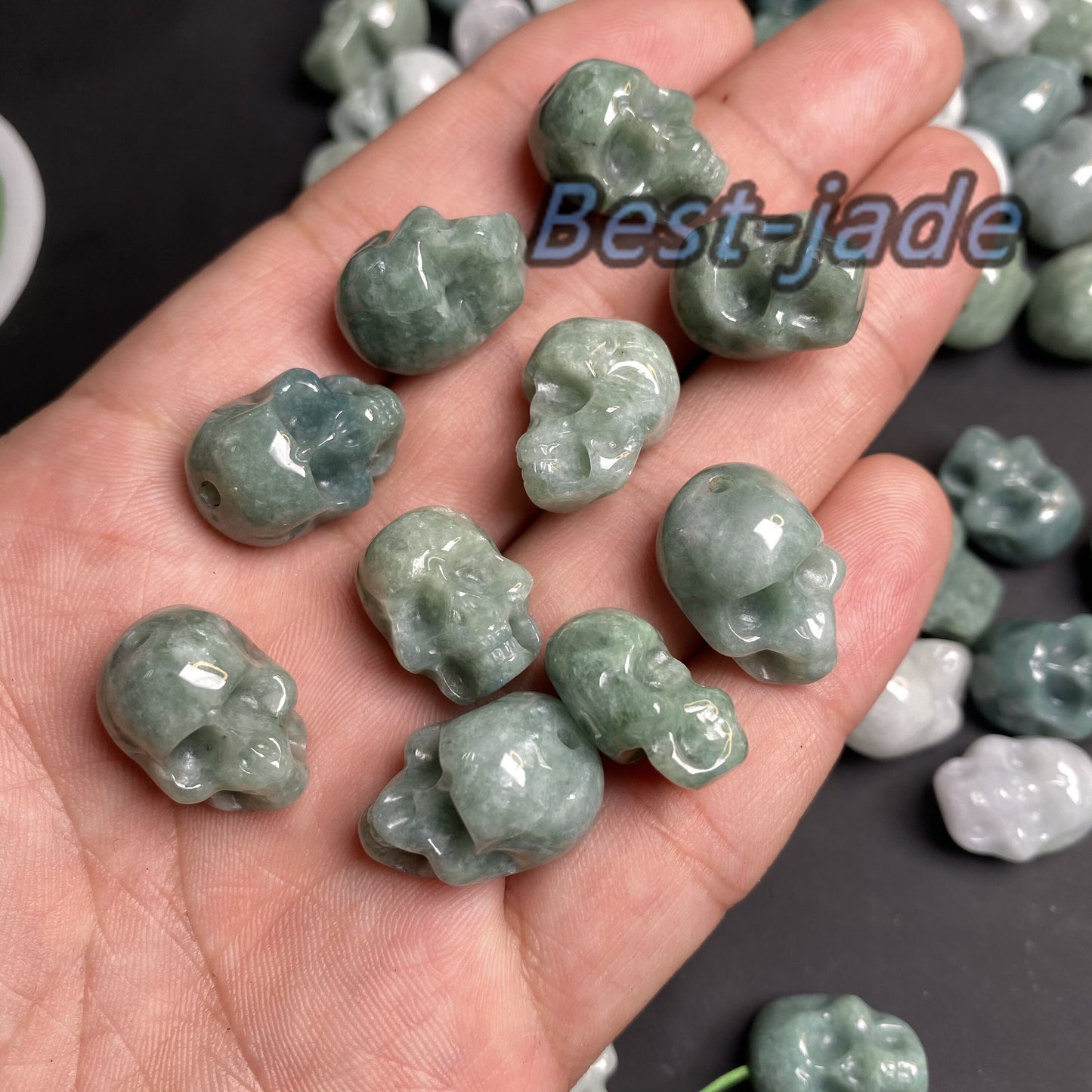 3Color Skull Shape Natural Jadeite Green jade pendant Blue Grade A jade Beads Burma White Jade Loose bead Halloween Presents gift