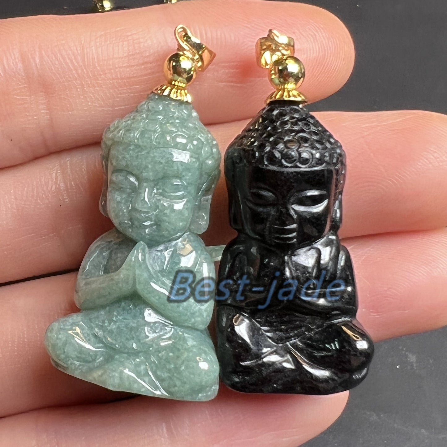 Natural White Black Blue Grade A Jade Jadeite 3d Baby Buddha earrings bead 14k gold plated bail Myanmar jade Pendant necklace jade gift