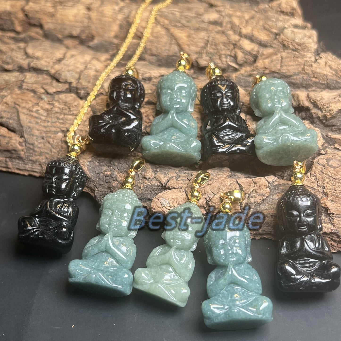 Natural White Black Blue Grade A Jade Jadeite 3d Baby Buddha earrings bead 14k gold plated bail Myanmar jade Pendant necklace jade gift