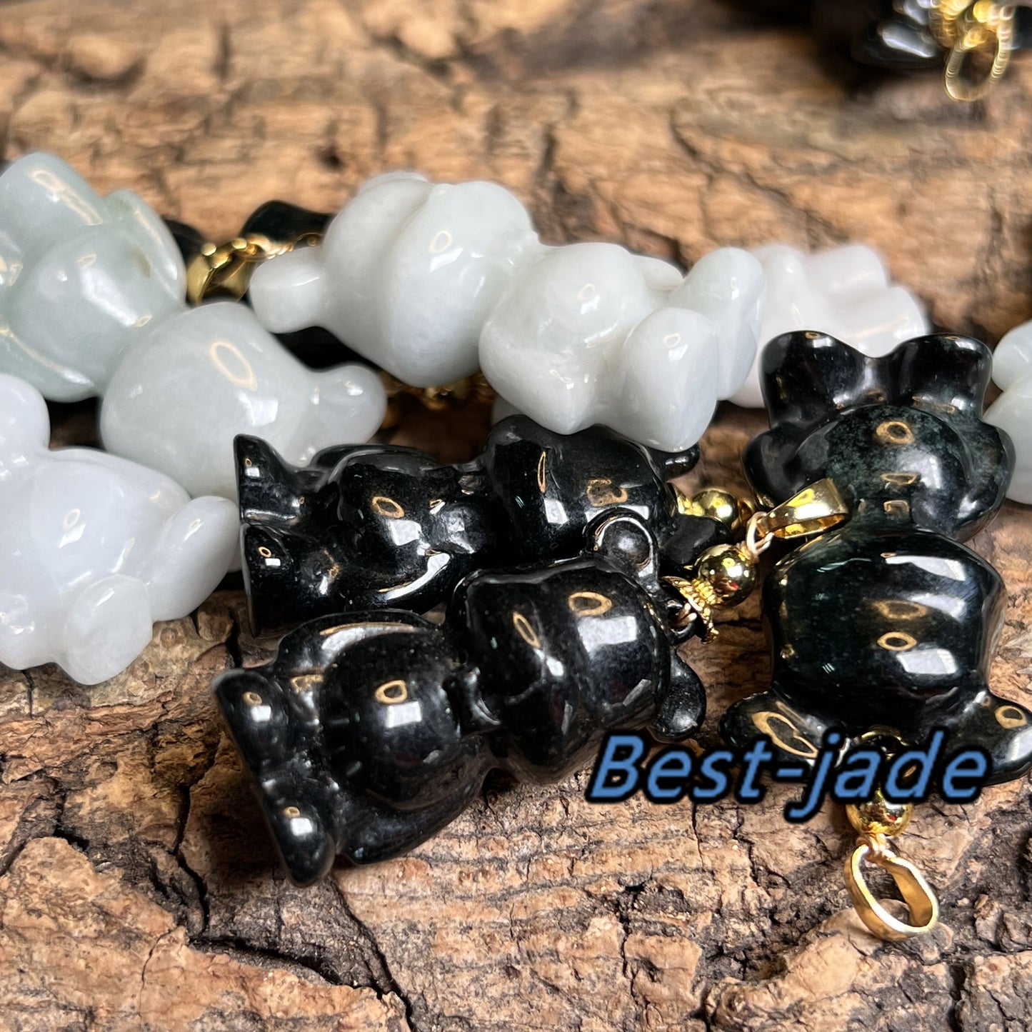 Bär Anhänger Natur Grün Grade A Jade Burma Jadeit 3D Cartoon Ohrringe 14k vergoldet Bügel schwarze Jade Geburtstag Jade Geschenk