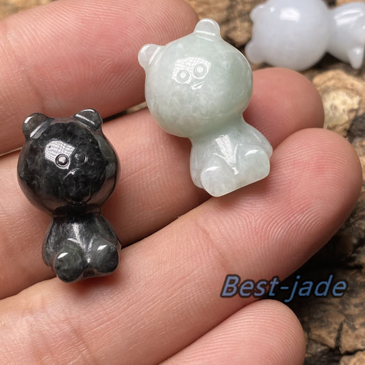 Süßer Bär Anhänger Weiß Schwarz Grade A Jade Burma Jadeit 3D Cartoon Ohrringe Perle handgeschnitzt Myanmar Jade Anhänger Halskette Jade Geschenk