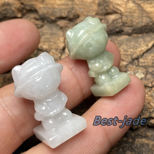 Natural Grade A Jade Hello Cute Kitty Cat 3D pendant Natural Jade ICE Burma Jadeite Beads Cartoon DIY earrings drop gift Anhänger