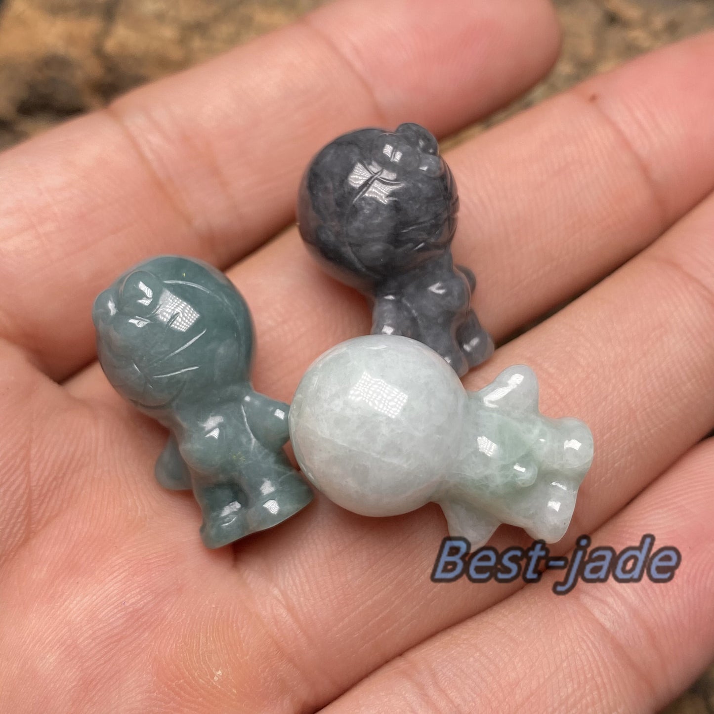 Doraemon Natural White Black Blue Grade A Jade  Jadeite 3d cartoon earrings  bead hand Carved Myanmar jade Pendant necklace jade gift