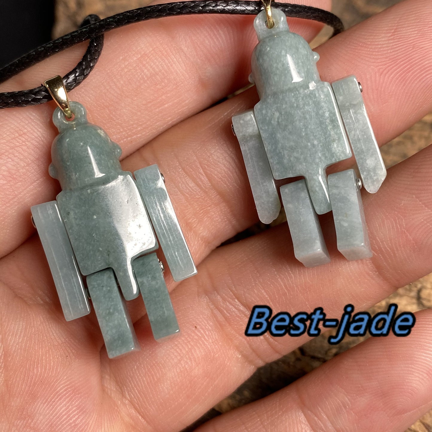 Interesting jadeite movable hand Natural Blue Jadeite 3D Cute robot Guatemalan jadeite cartoon earrings Grade A jade pendant kid jade gift