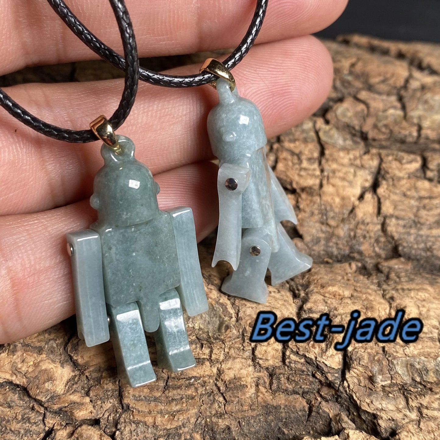 Interesting jadeite movable hand Natural Blue Jadeite 3D Cute robot Guatemalan jadeite cartoon earrings Grade A jade pendant kid jade gift