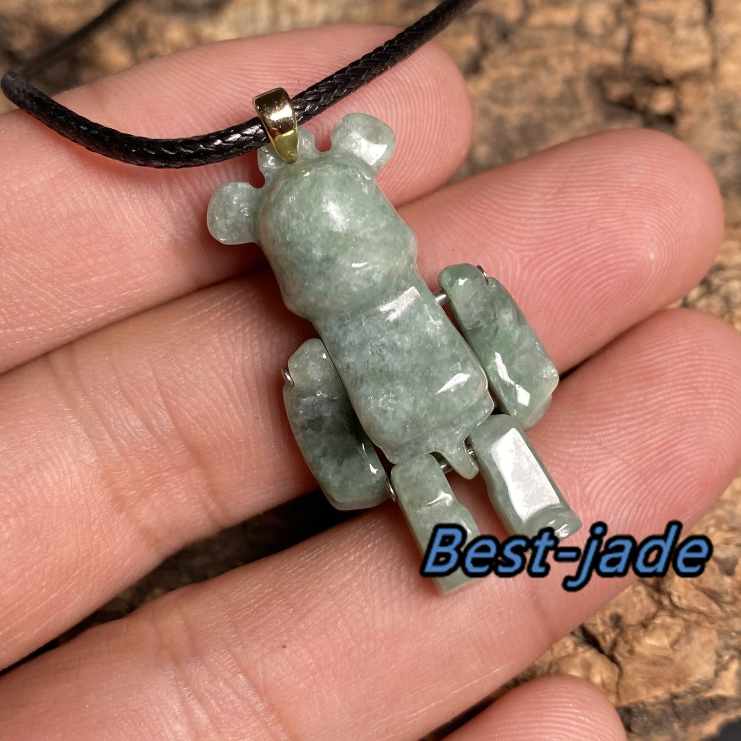 Movable Bear pendant Natural Green Grade A Jade Burma Jadeite 3d cartoon earrings  Myanmar jade Pendant necklace jade gift