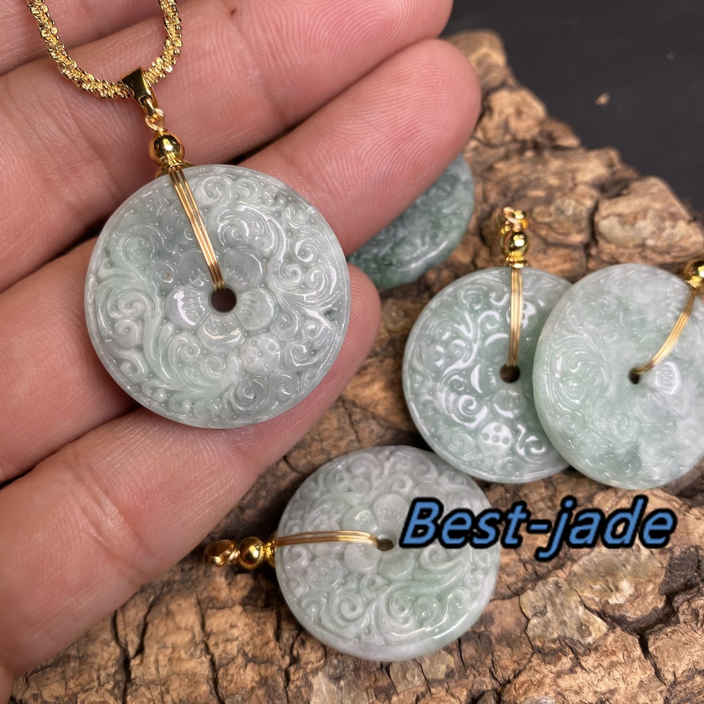 Natural Green Grade A Jade Jadeite Donut bead 14k gold plated bail Myanmar jade Dougnut Pendant necklace jade gift