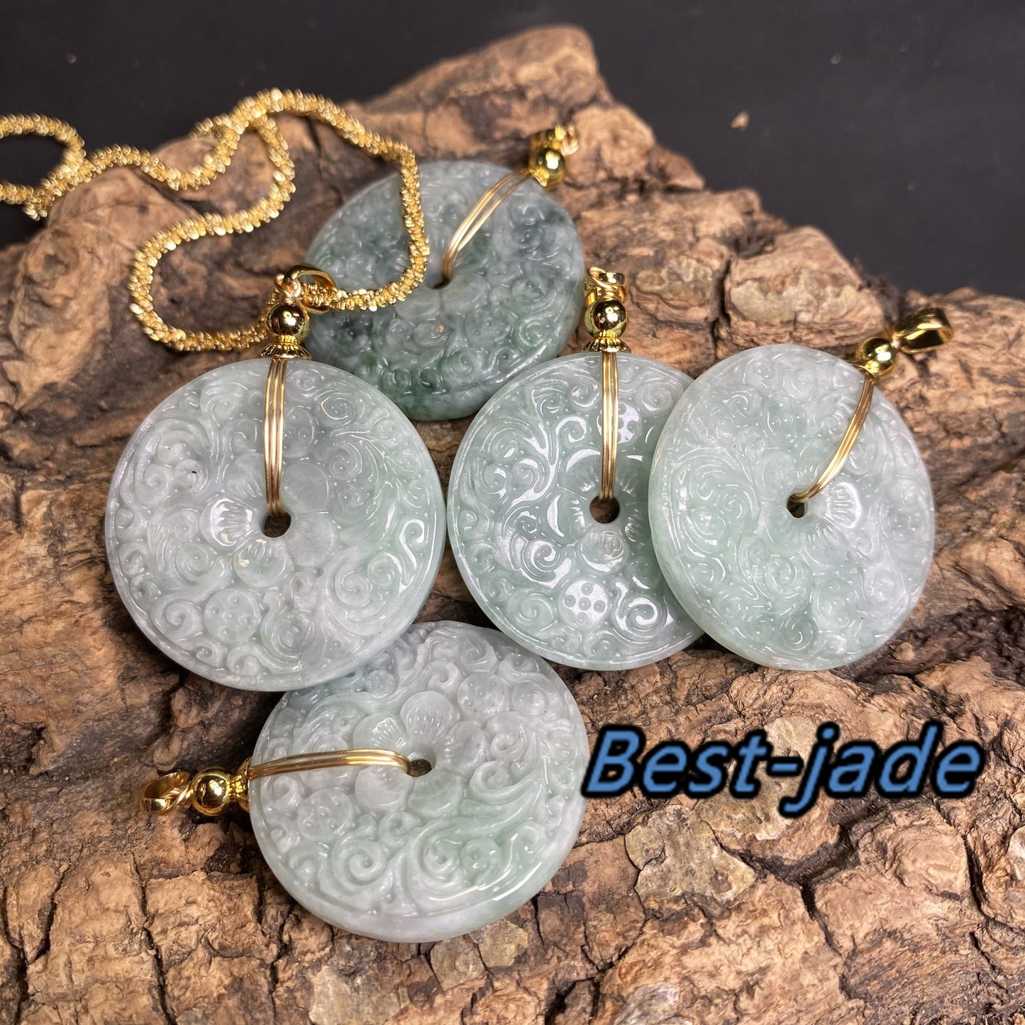 Natural Green Grade A Jade Jadeite Donut bead 14k gold plated bail Myanmar jade Dougnut Pendant necklace jade gift